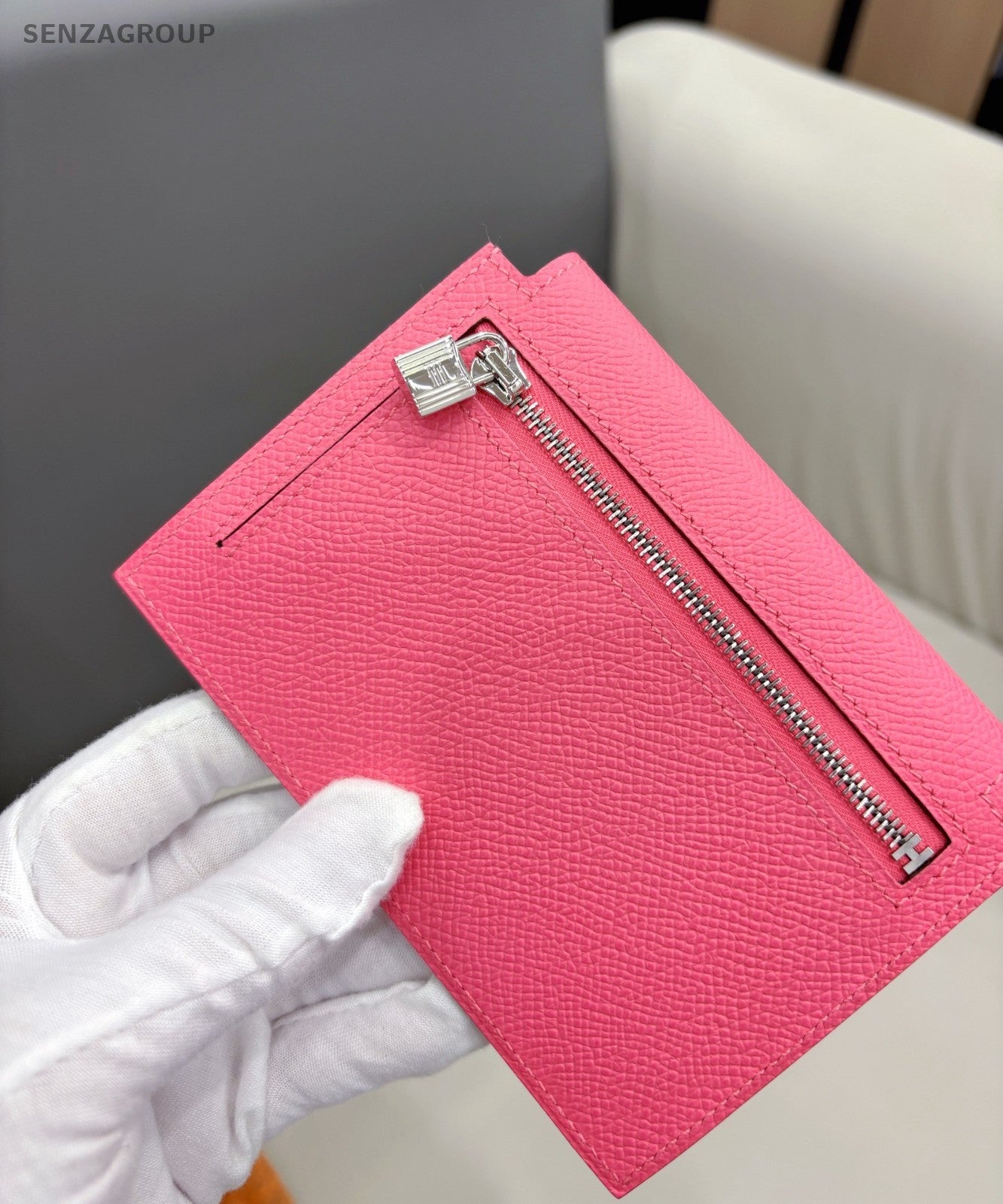 Hermes 8W Kelly Pocket Epsom Leather Pink Silver Women