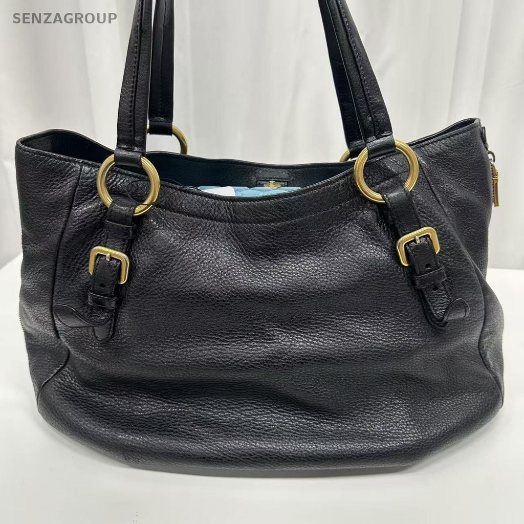 PRADA Black gold All Leather Tote Shoulder bag