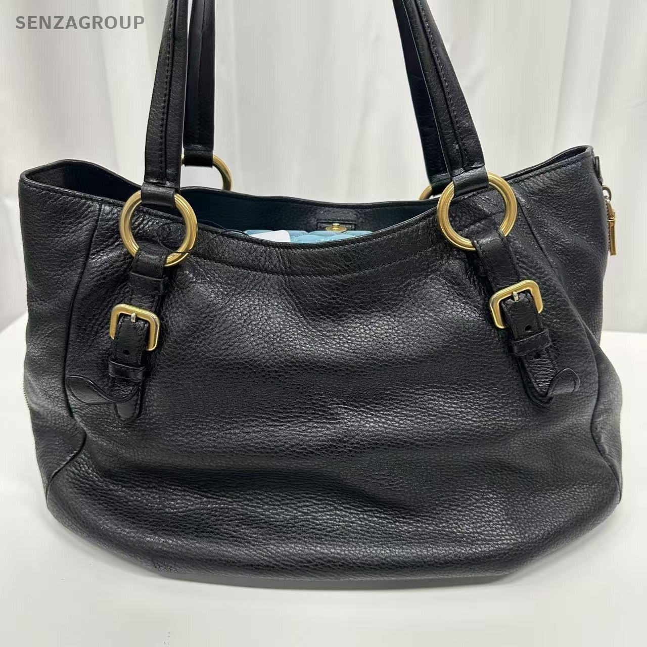 PRADA Black gold All Leather Tote Shoulder bag
