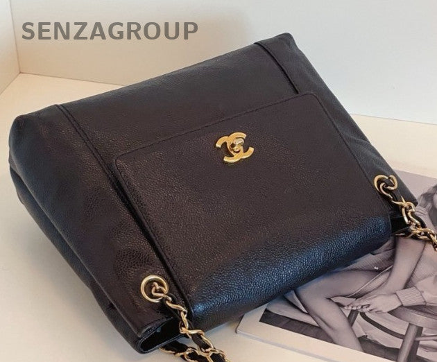 Chanel Chain 2Way Shoulder Bag Crossbody Black Gold Used Women Classic Fashion