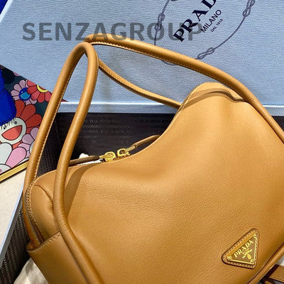 Prada Soft Grain Leather Brown Handbag Shoulder Bag Classic Logo