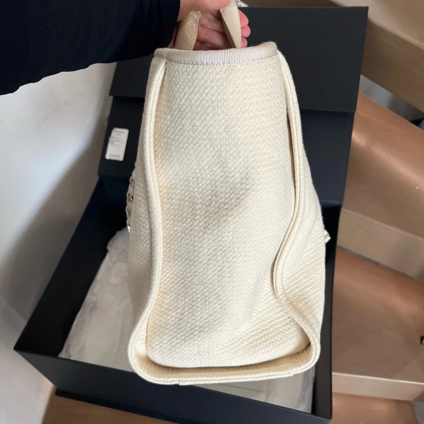 Chanel Canvas Tote Shoulder Bag Shoulder Bag White Women Classic