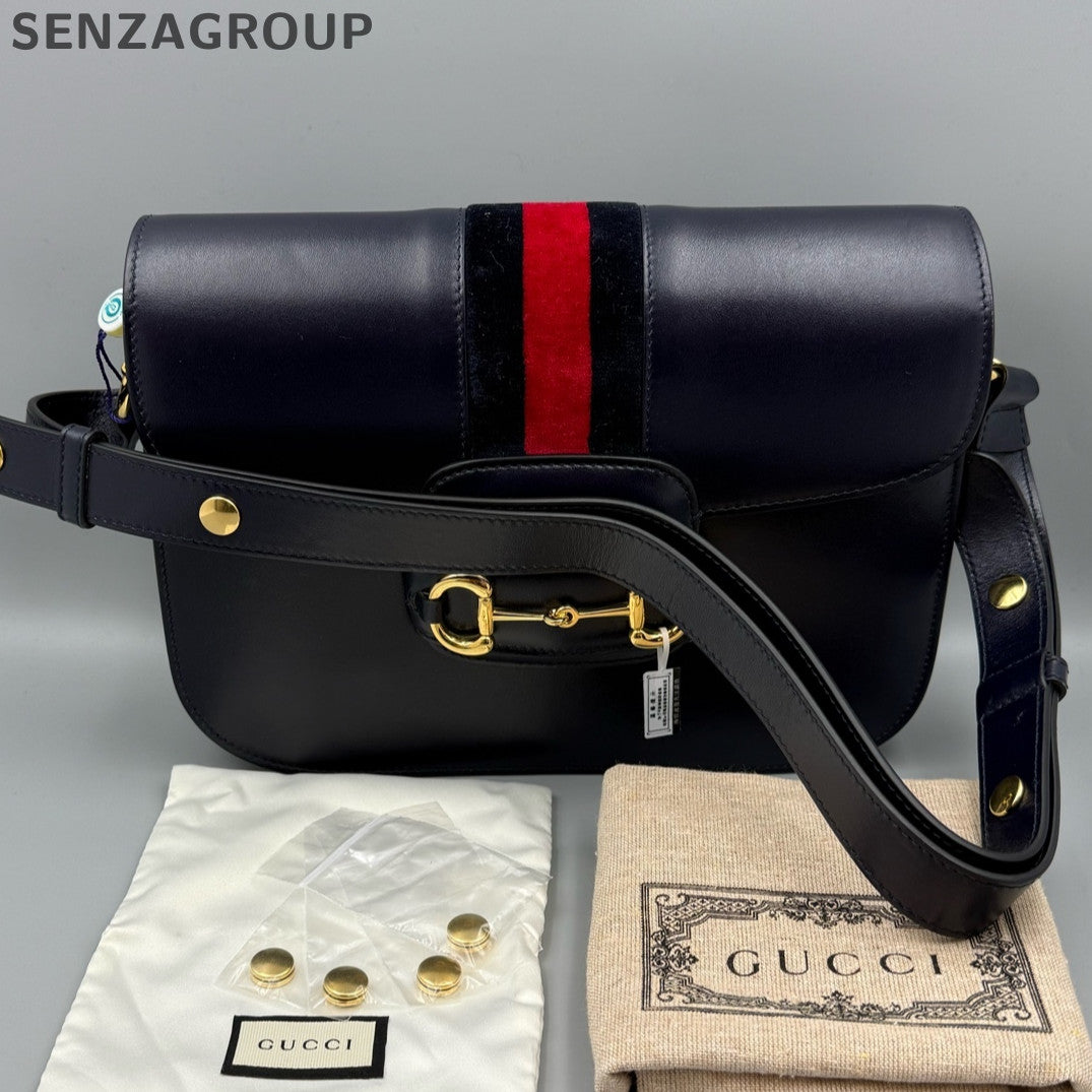 Gucci 1955 Shoulder Crossbody Bag Black Gold Classic Women's