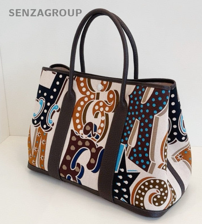 Hermes Garden Party36 Graffiti-Painted Bag Top Handle Bag Black Silver Women