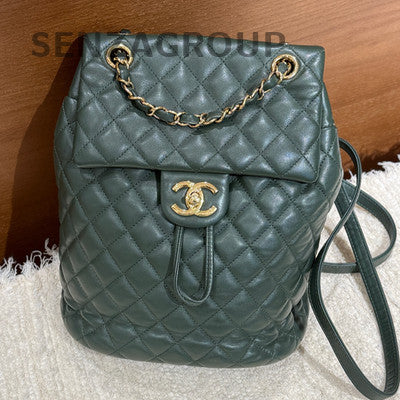 Chanel Salzburg Small Backpack Green Gold Quilted Fashion Women