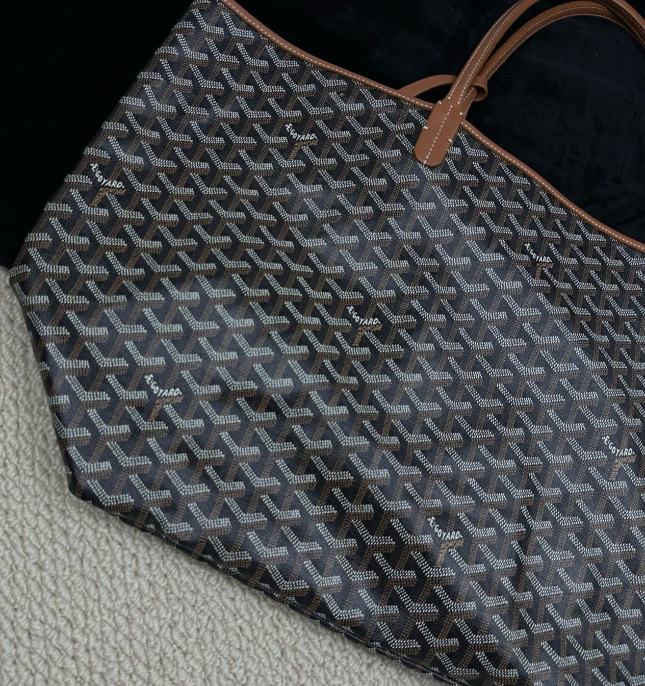Goyard GM Canvas Monogram Tote Shoulder Bag With Pouch Women Black.