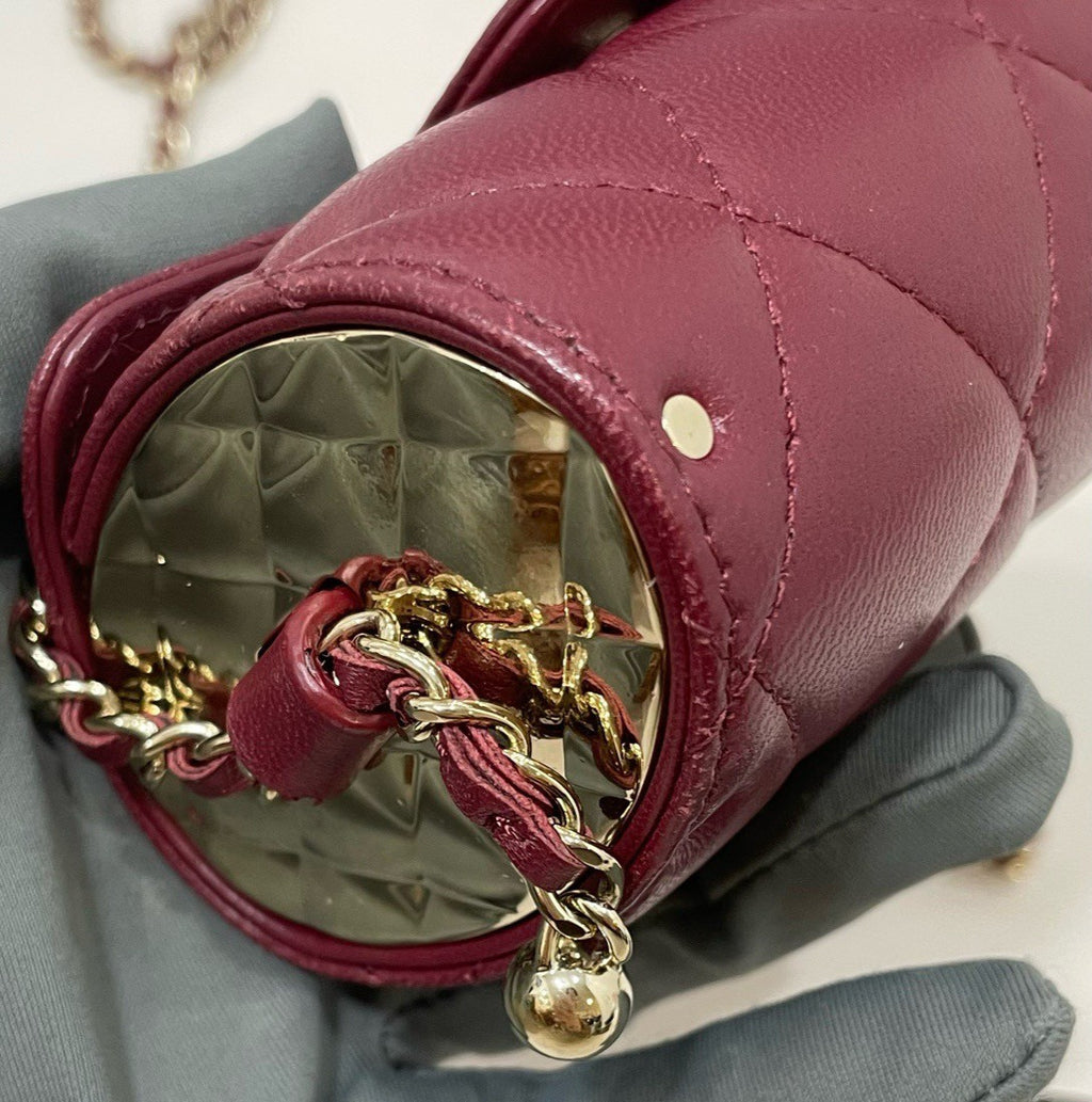 Chanel  Lambskin Chain Cylinder Bag Crossbody Red Gold Women Classic Fashion