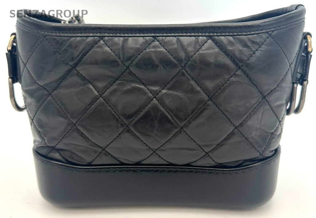 Chanel Gabrielle Calfskin PM Chain Shoulder Bag Black Gold Used Women Classic