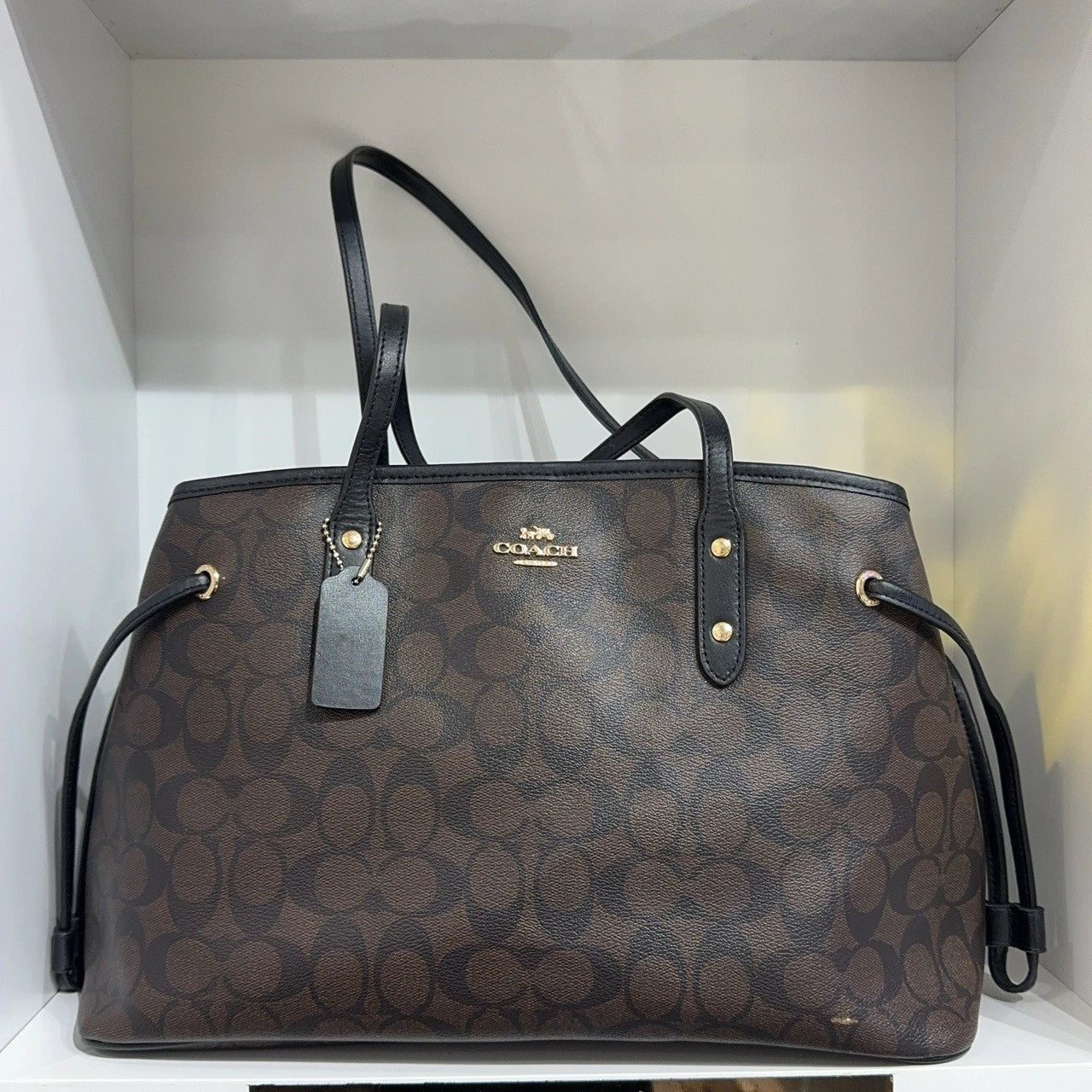 Coach Brown Monogram Canvas Tote Handbag Shoulder Bag for Women