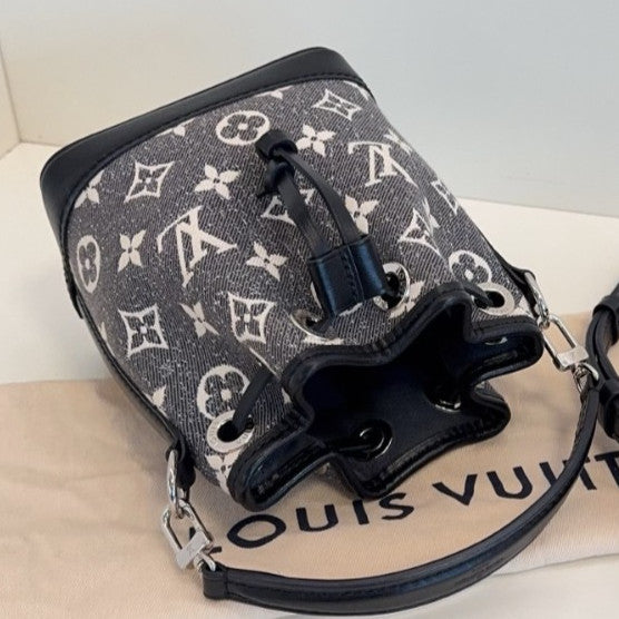 Louis Vuitton Nano Noe Monogram Bucket Top Handle Crossbody Gray Black Women