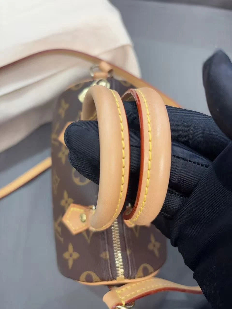 Authentic Louis Vuitton Speedy Nano Monogram Top Handle Crossbody Bag Brown