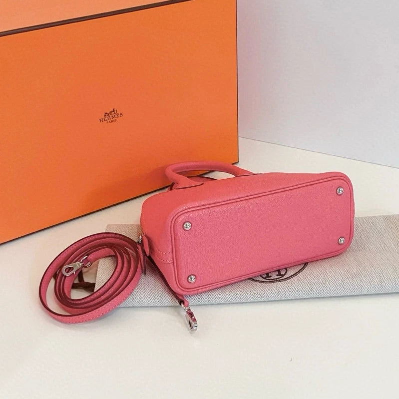 Hermes Bolide Mini Lambskin Top Handle Crossbody Pink Silver Women Classic