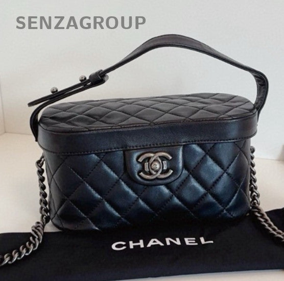 Chanel Bombay 2Way Top Handle Shoulder Bag Black Silver Women Classic