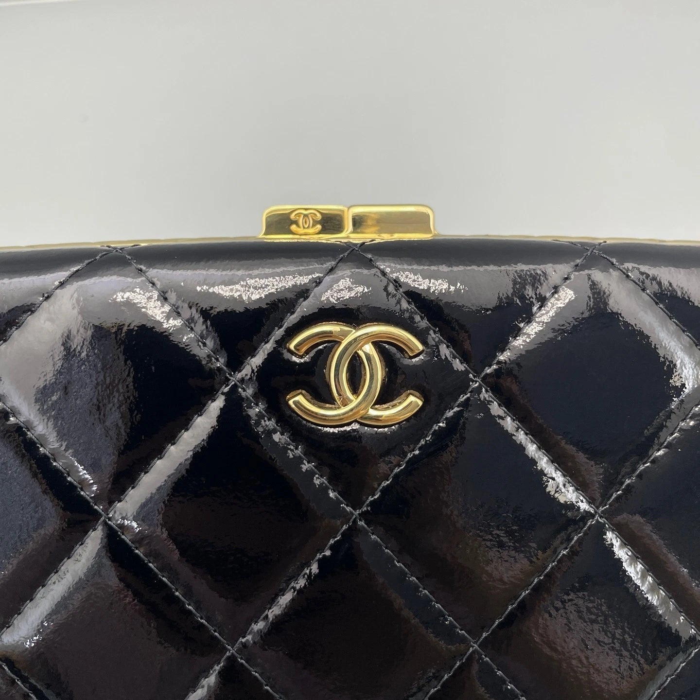 Chanel Black Gold Patent Leather Clutch Bag For Women