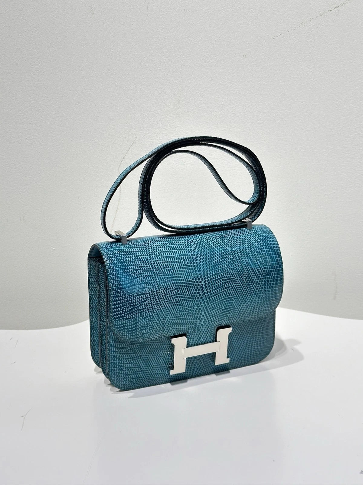 Hermes Constance 19 Blue Lizard Leather Shoulder Bag For Women