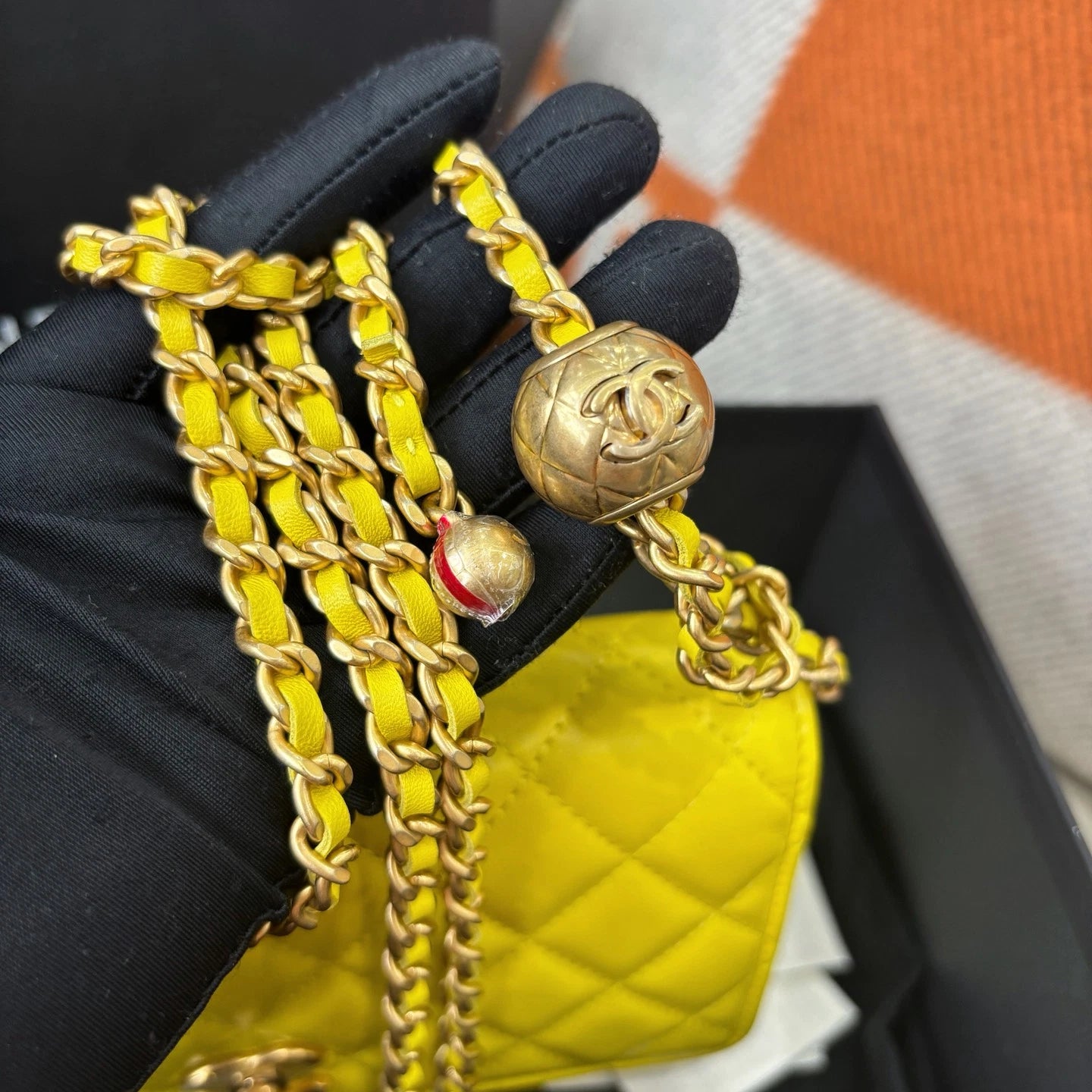 Chanel Diamond WOC Chain Shoulder Bag Crossbody Yellow Gold Used Women Classic