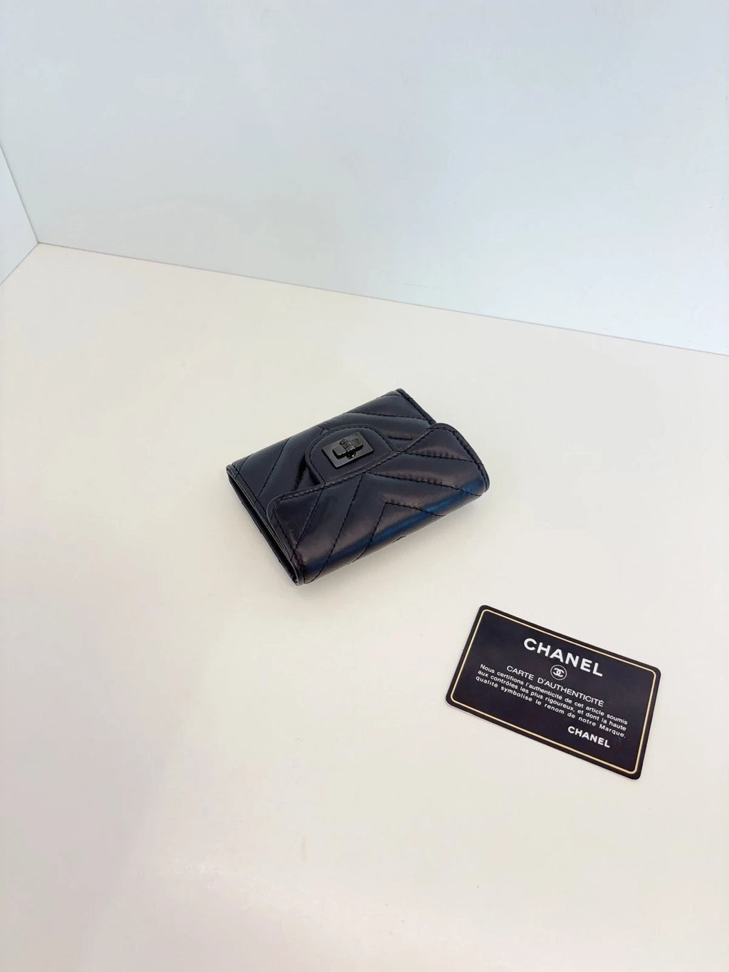 Chanel 2.55 So Black V-Stitch Calfskin Card Holder Wallet