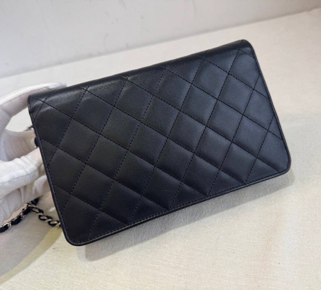 Chanel Cambon WOC Chain Shoulder Bag Crossbody Black Silver Women Classic