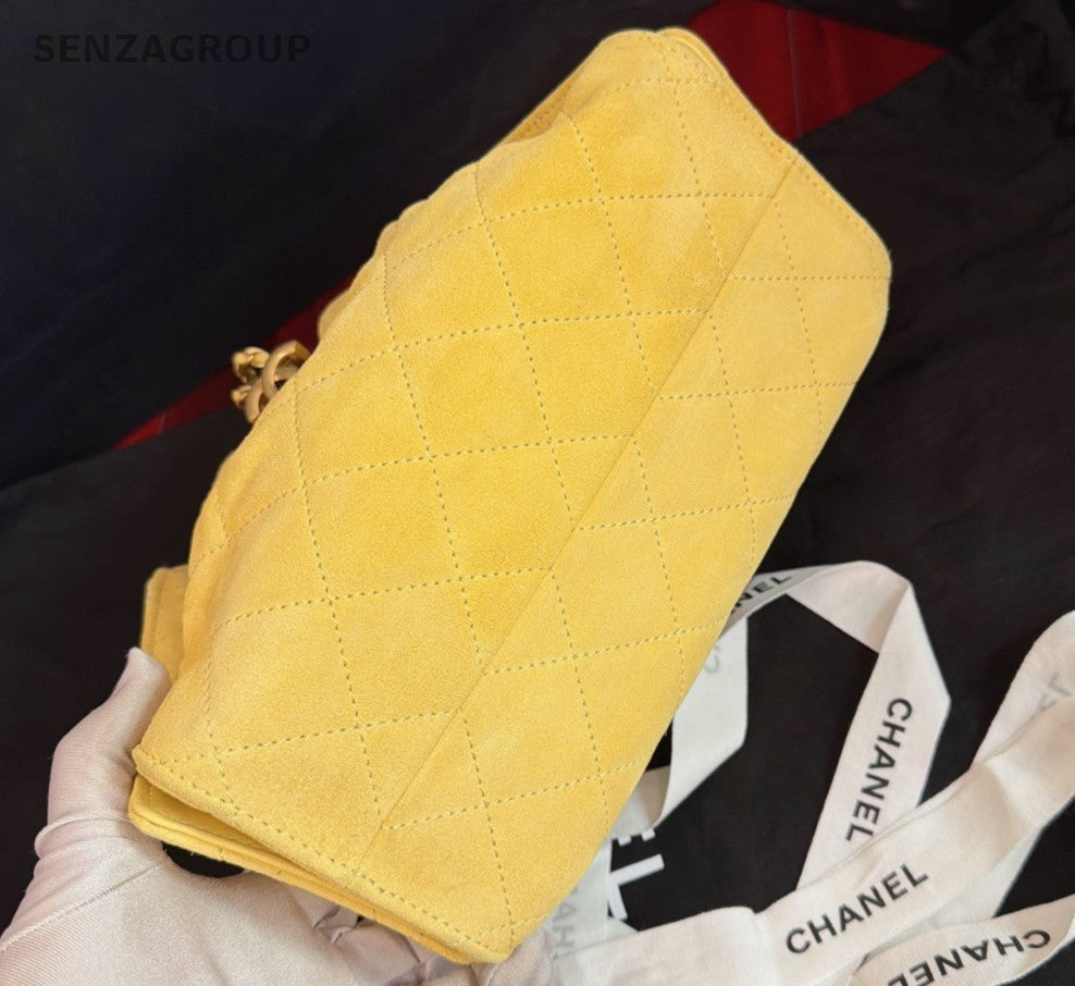 Chanel 25Bag Suede Mini Chain Shoulder Bag Yellow Gold Used Women Classic