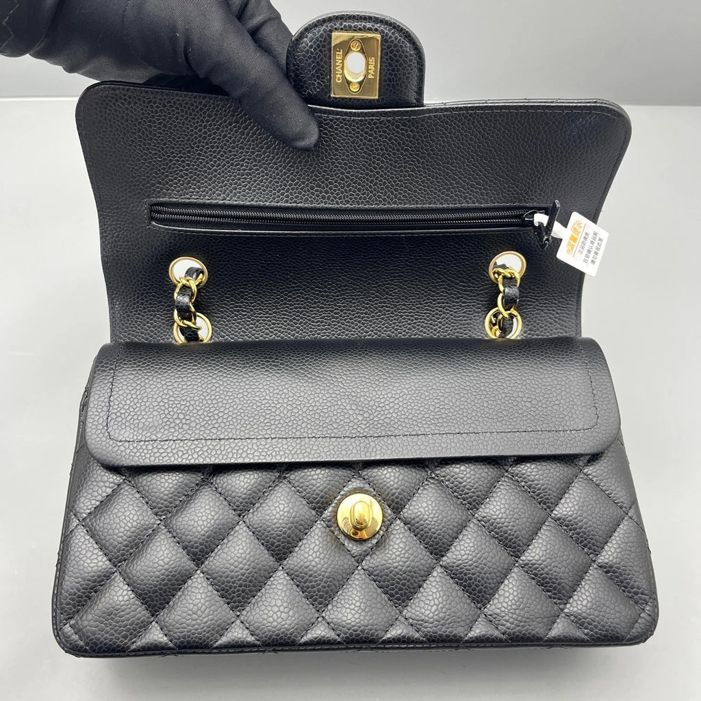 CHANEL Black Leather Classic Flap Small Shoulder Bag For Women