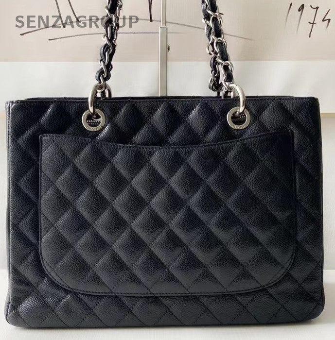 Chanel GST Calfskin Leather Chain Shoulder Bag Black Silver Women Classic