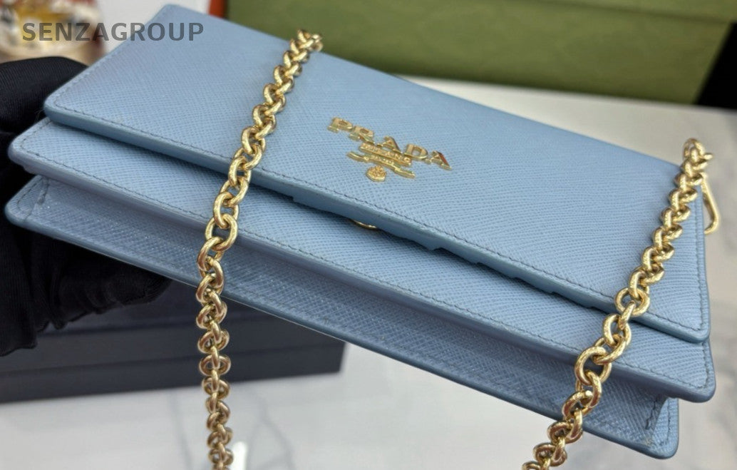 PRADA Ligth Blue Wallet Woc Crossbody bag Almot brand NEW