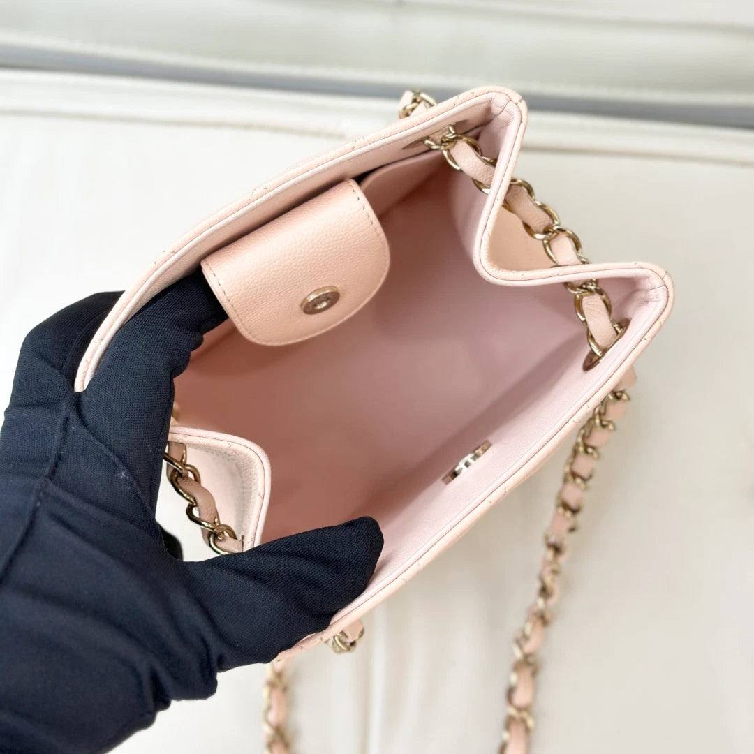 Chanel Tote Mini Calfskin Chain Shoulder Bag Pink Gold Diamond Women Classic S