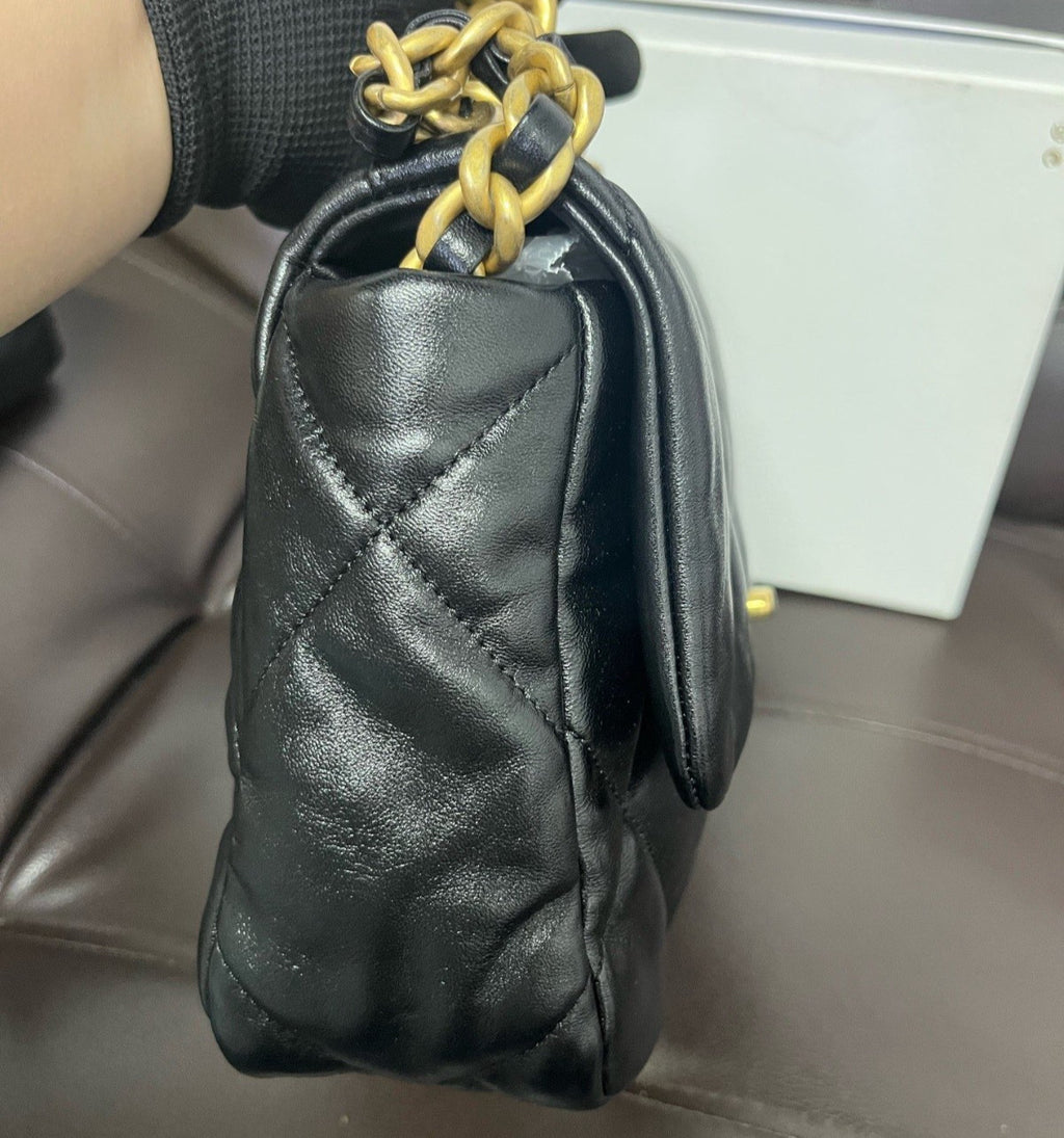 Chanel 19Bag PM Chain Top Handle Shoulder Crossbody Black Gold Women Classic