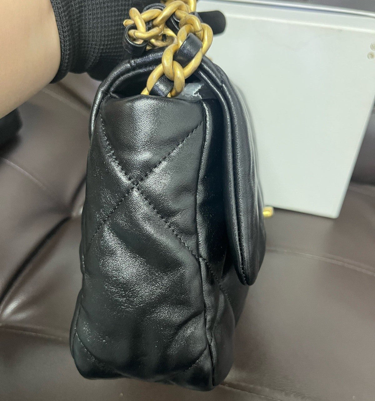 Chanel 19Bag PM Chain Top Handle Shoulder Crossbody Black Gold Women Classic