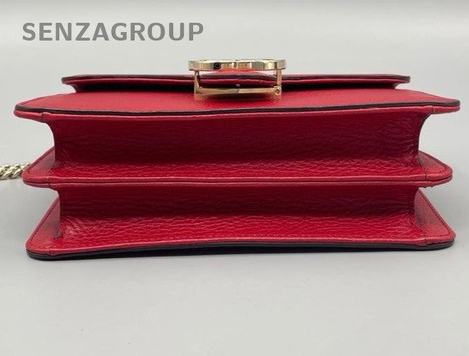 Gucci Calfskin PM Chain Shoulder Bag Crossbody Red Gold Women Classic Designer