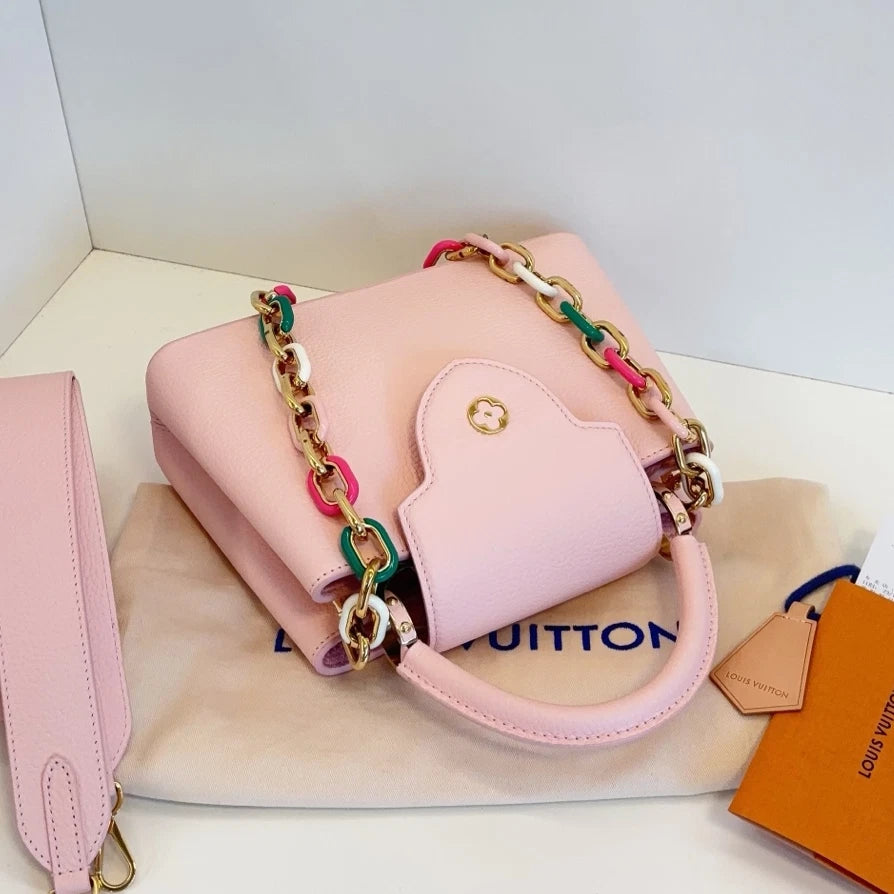 Louis Vuitton Capucines BB Calfskin Colored Chain Top Handle Crossbody Women