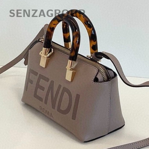 Fendi By The Way Mini Calfskin Top Handle Bag Crossbody Gray Gold Women Classic