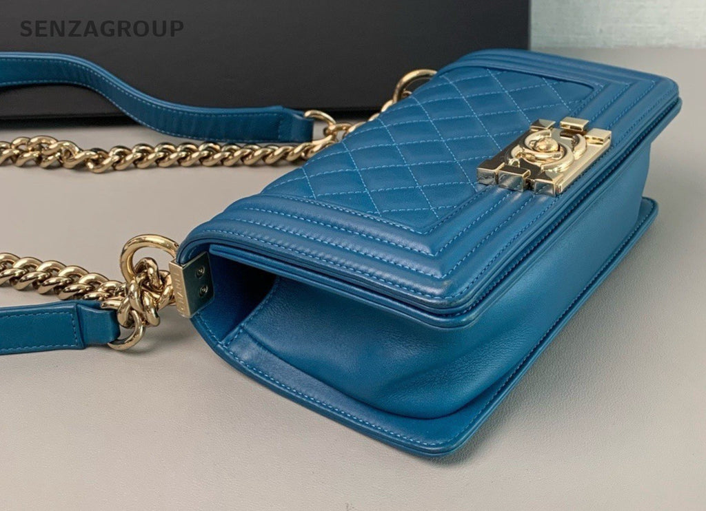 CHANEL Leboy PM Calfksin Chain Shoulder bag Women Crossbody Blue Gold