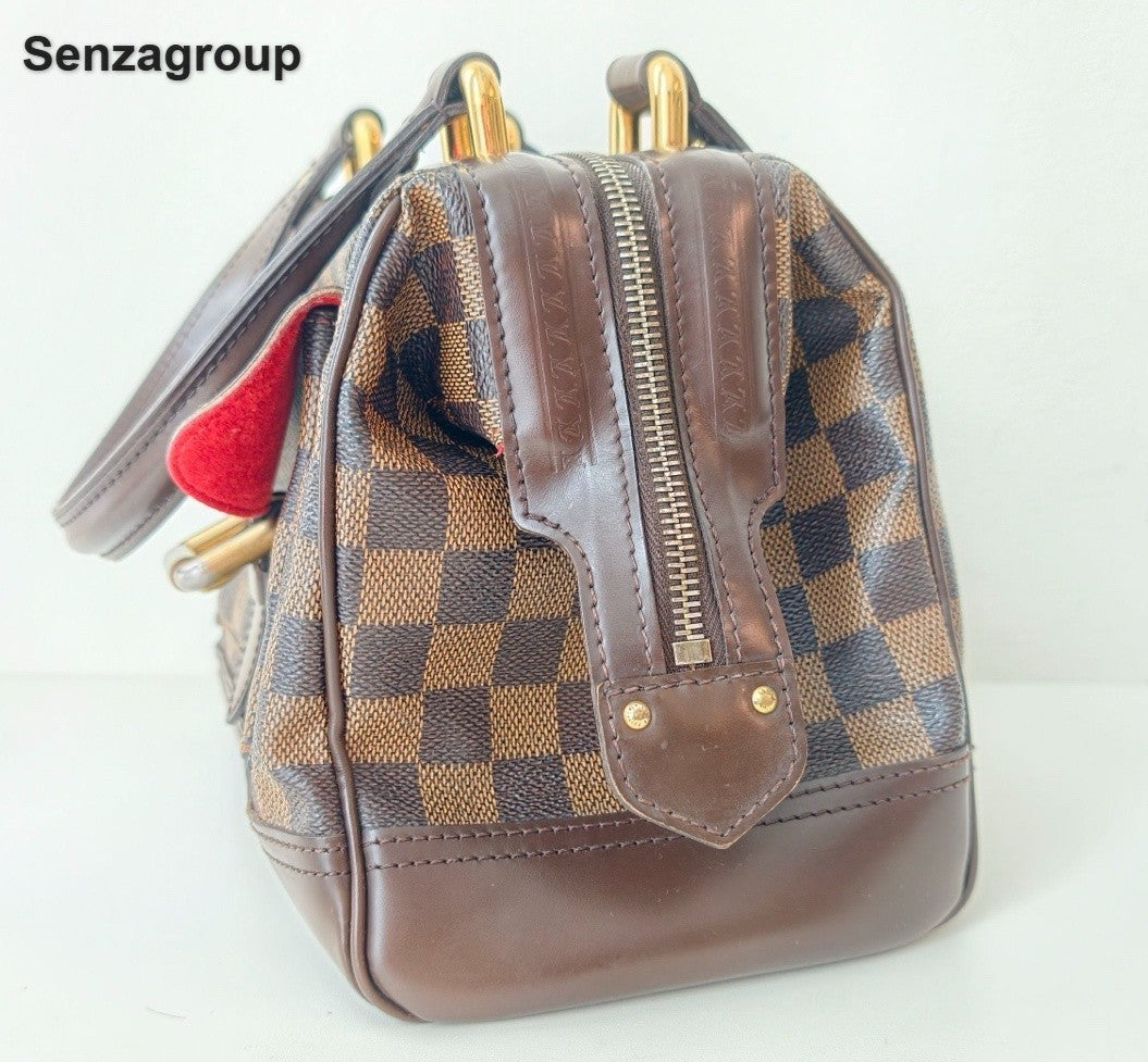 Louis Vuitton Damier Ebene Vintage Top Handle Bag Brown Gold Women Classic