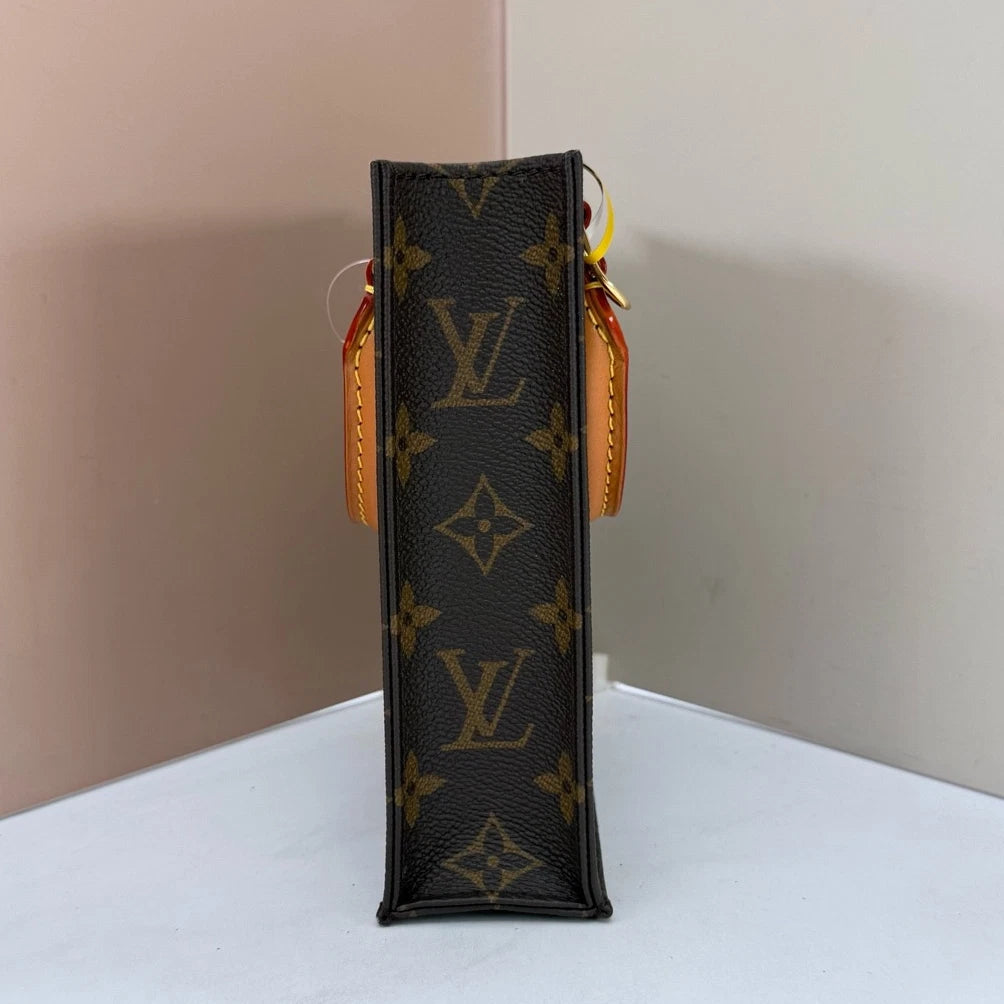 Louis Vuitton Petit Sac Plat Mini Monogram Top Handle Bag Brown Gold Women