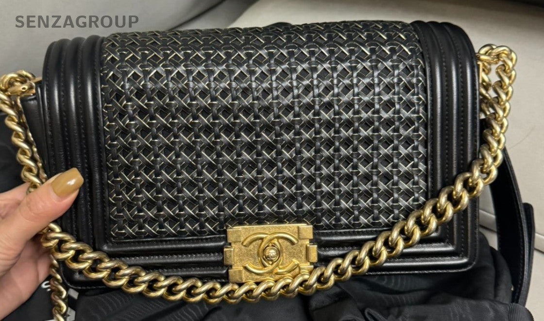 Chanel Leboy MM Chain Shoulder Bag Black Gold Women Designer Classic