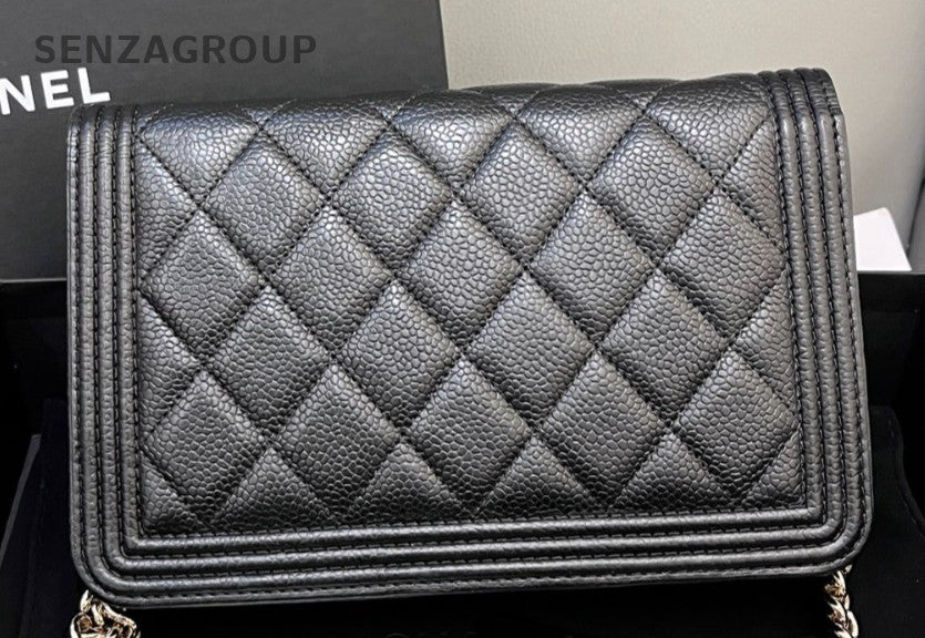 CHANEL Leboy Woc Caviar Diamon Pattern Chain Shoulder bag Black Gold Women