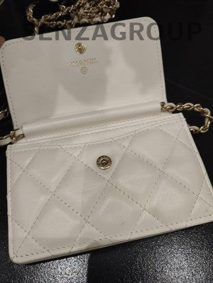 Chanel Quilted Chain Shoulder Crossbody Bag White Gold Classic Fashion