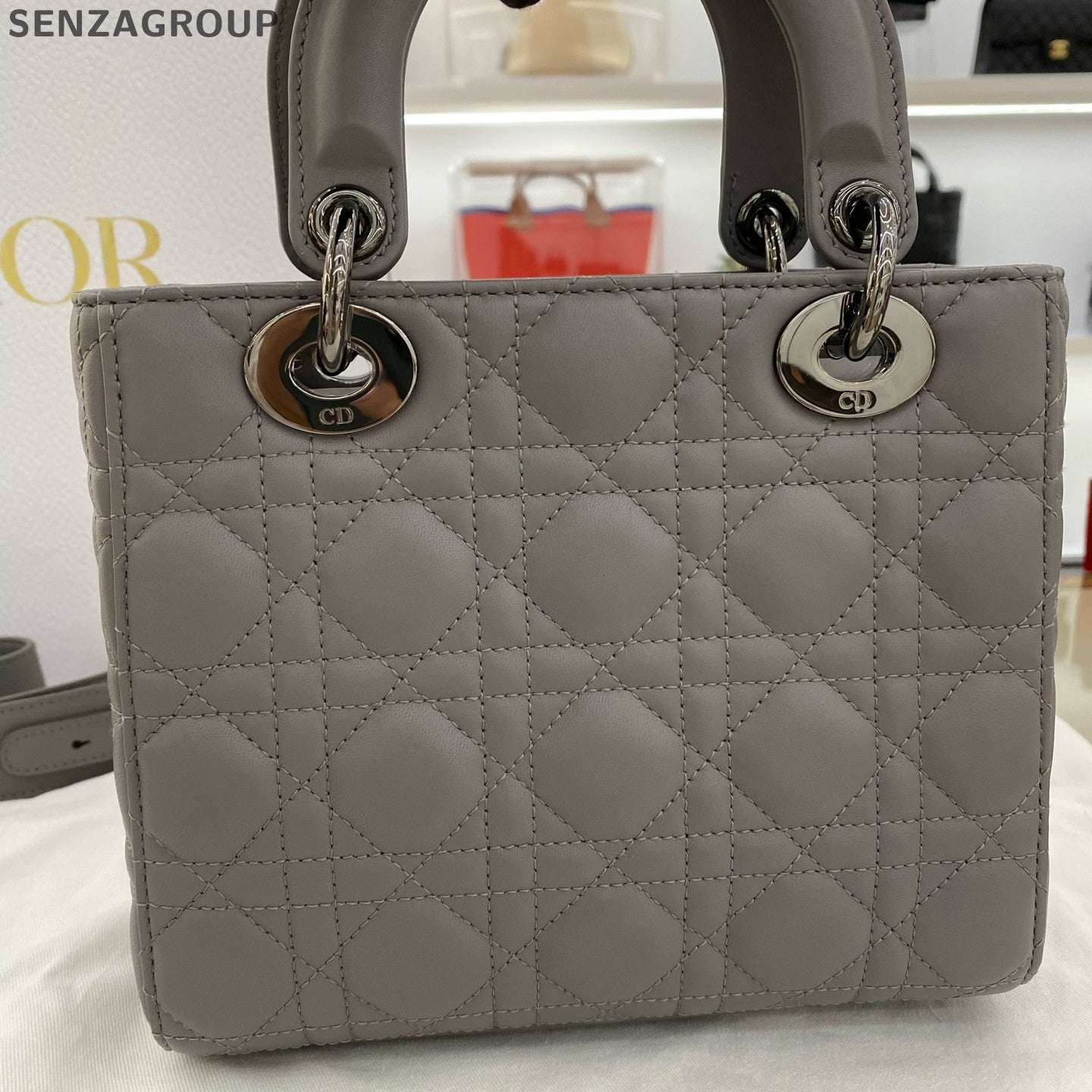 Dior Lady Dior Cannage Grey Gold Handbag Shoulder Crossbody Bag Classic