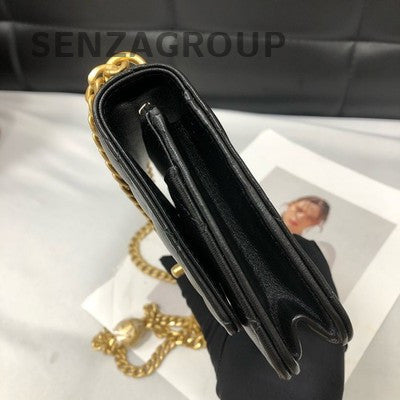 Chanel Black Gold Lambskin WOC Chain Shoulder Crossbody Bag Classic Women