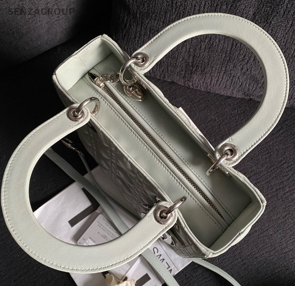Christian Dior Lady Dior 2Way Top Handle Bag Crossbody Blue Silver Women Classic