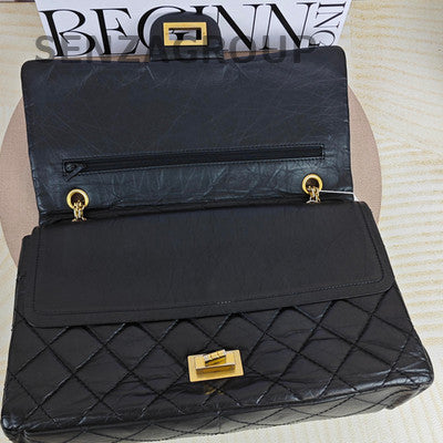 Chanel 2.55 Jumbo Black Gold Quilted Chain Shoulder Bag Classic Women