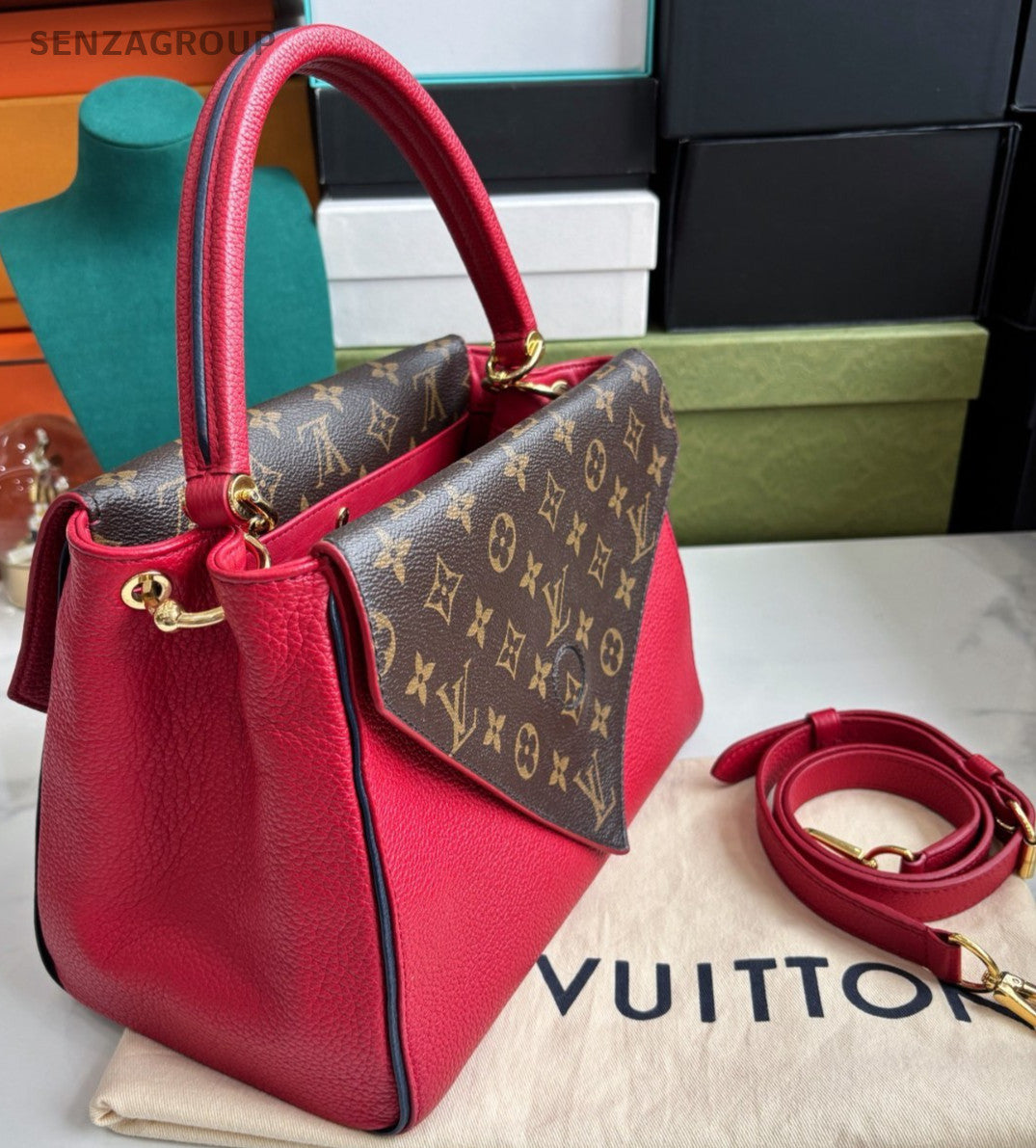 Louis Vuitton Double V Top Handle Monogram 2WAY Shoulder bag Red Women