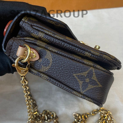 Louis Vuitton Mini Pochette Accessoires Women's Brown Chain Crossbody Bag Gold