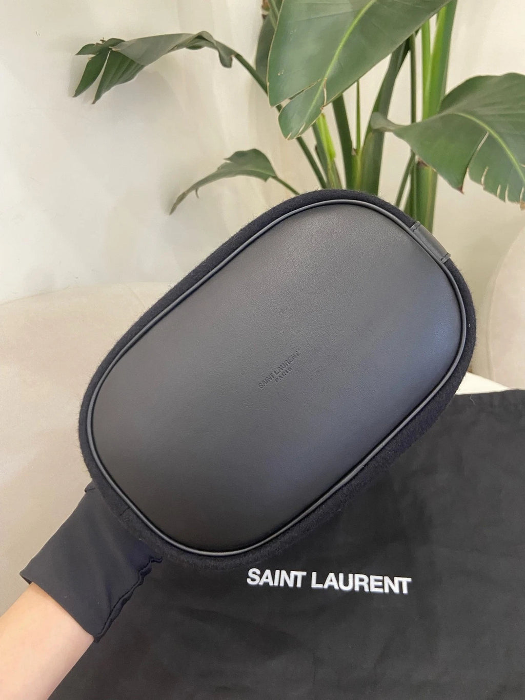 Saint Laurent Women Embroidered Leather Drawstring Bucket Bag