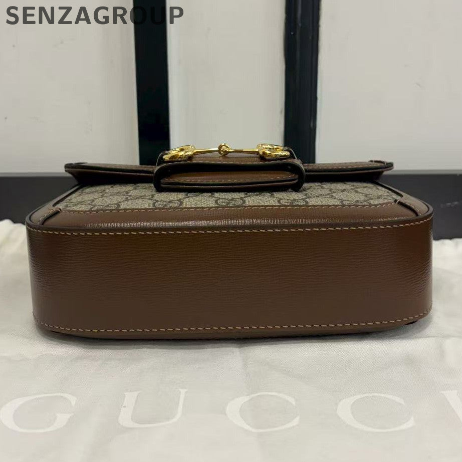 Gucci 1955 GG Supreme Mini Horsebit Saddle Bag Brown Women's Shoulder Bag