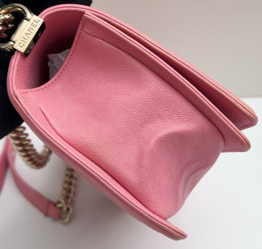 Chanel Leboy MM Calfskin Chain Shoulder Bag Pink Gold Women Classic Designer