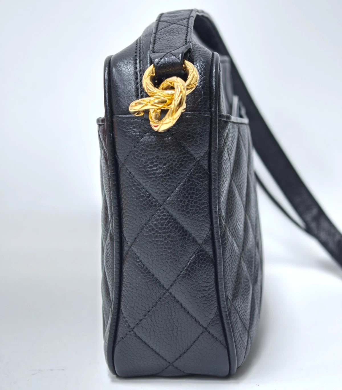 Chanel Diamond Tassel Camera Bag Shoulder Bag Crossbody Black Gold Women Vintage