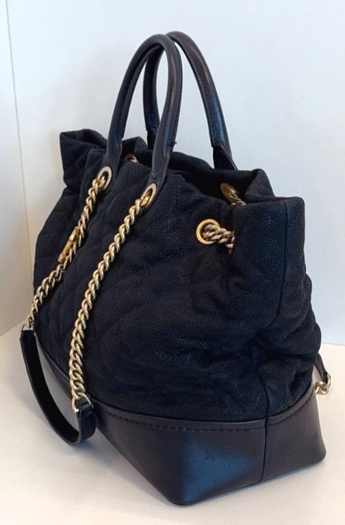 CHANEL Classis tote Calfskin Shoulder Handbag Chain Strap Black Gold WOMEN