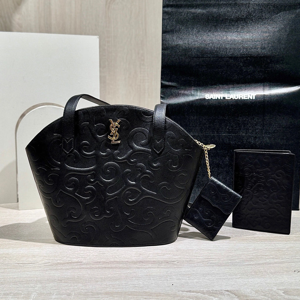 YSL Black Quilted Leather Shoulder Shell Bag For Women